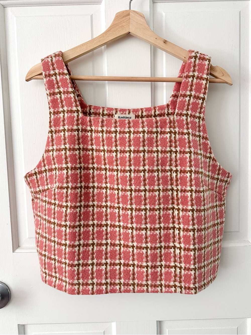 Kashieca x Rhett Eala Pink Tan Combed Cotton Tailored Sleeveless Plaid Top Large